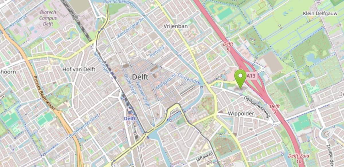 Map of the MarineVertex registered office at Poortweg 6, Delft, the Netherlands, beside the A13 motorway.